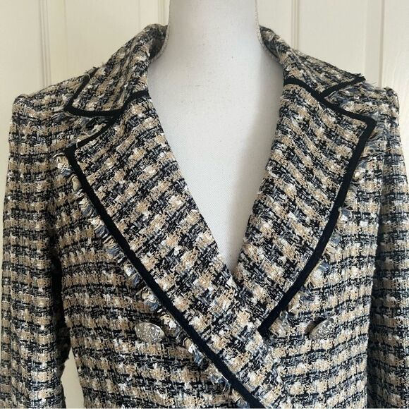 Veronica Beard Tweed Theron Blazer Double Breasted Jacket Camel Blue US 10 NEW - Picture 4 of 12